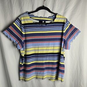 Rafaella Striped Cotton Knit Shirt Scallop Detail Womens 2X Coastal Resort